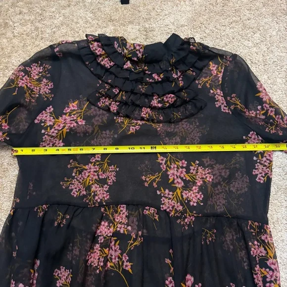 Who What Wear Women's Chiffon Mini Dress Long Sleeve Black Floral Ruffle Trim 2X - Picture 4 of 6